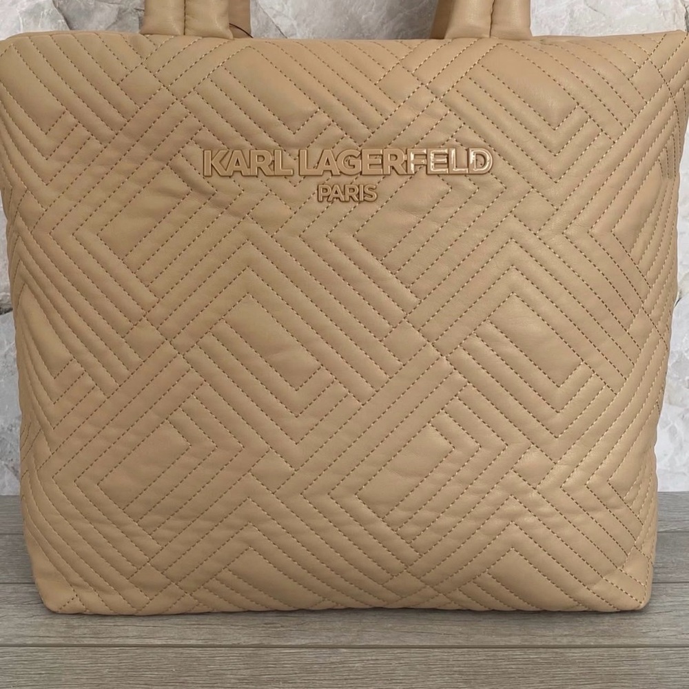 Karl Lagerfeld Large Voyage Beige Quilted Tote - Picture 2 of 6
